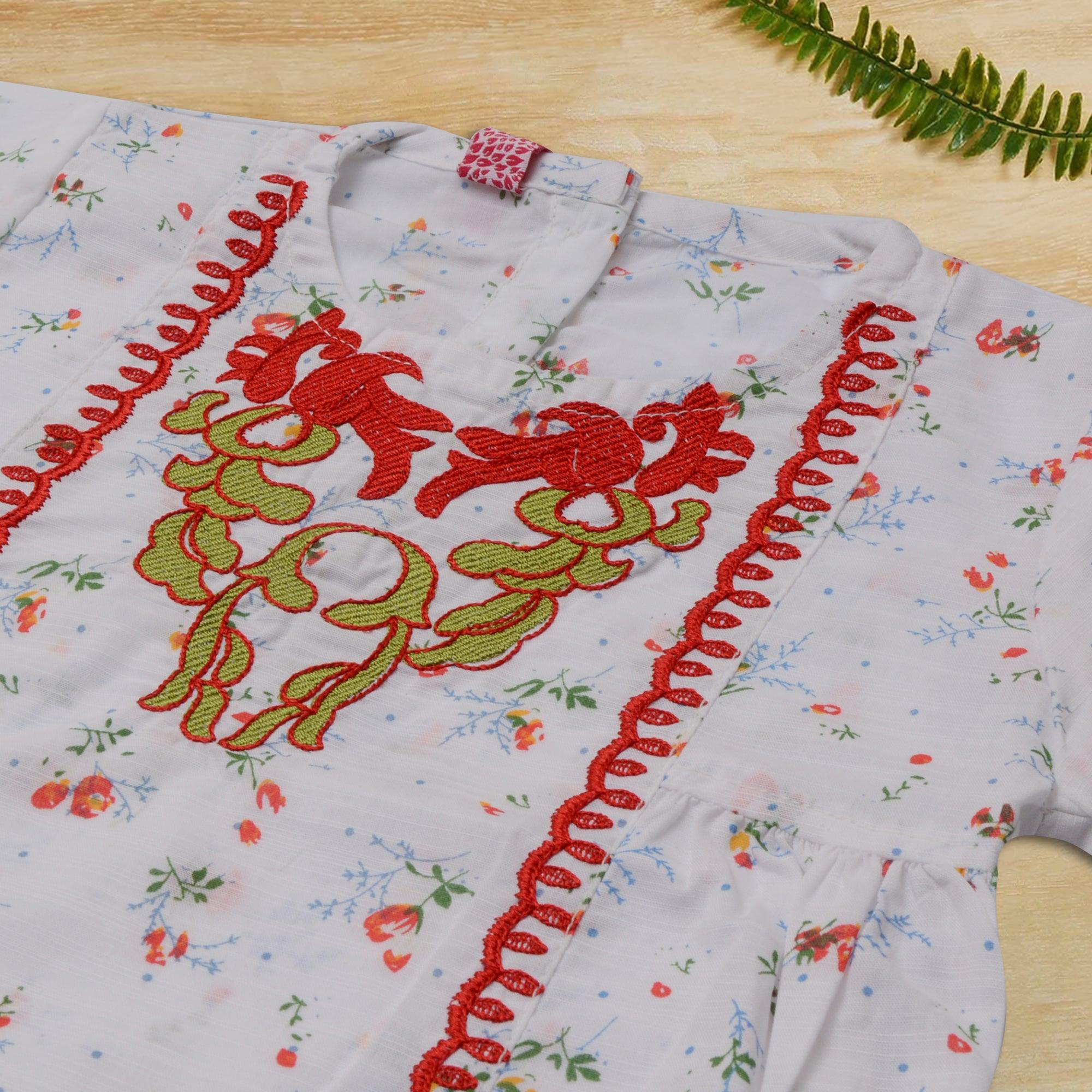 Girls White Cotton Kurti - Miniwears
