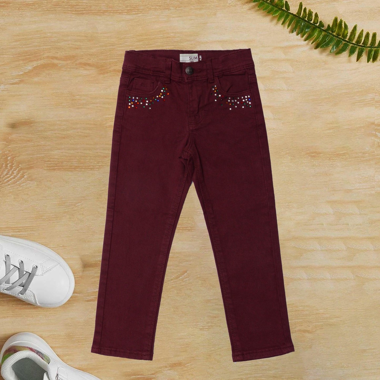 Blood Red Cotton pants for Girls - Miniwears