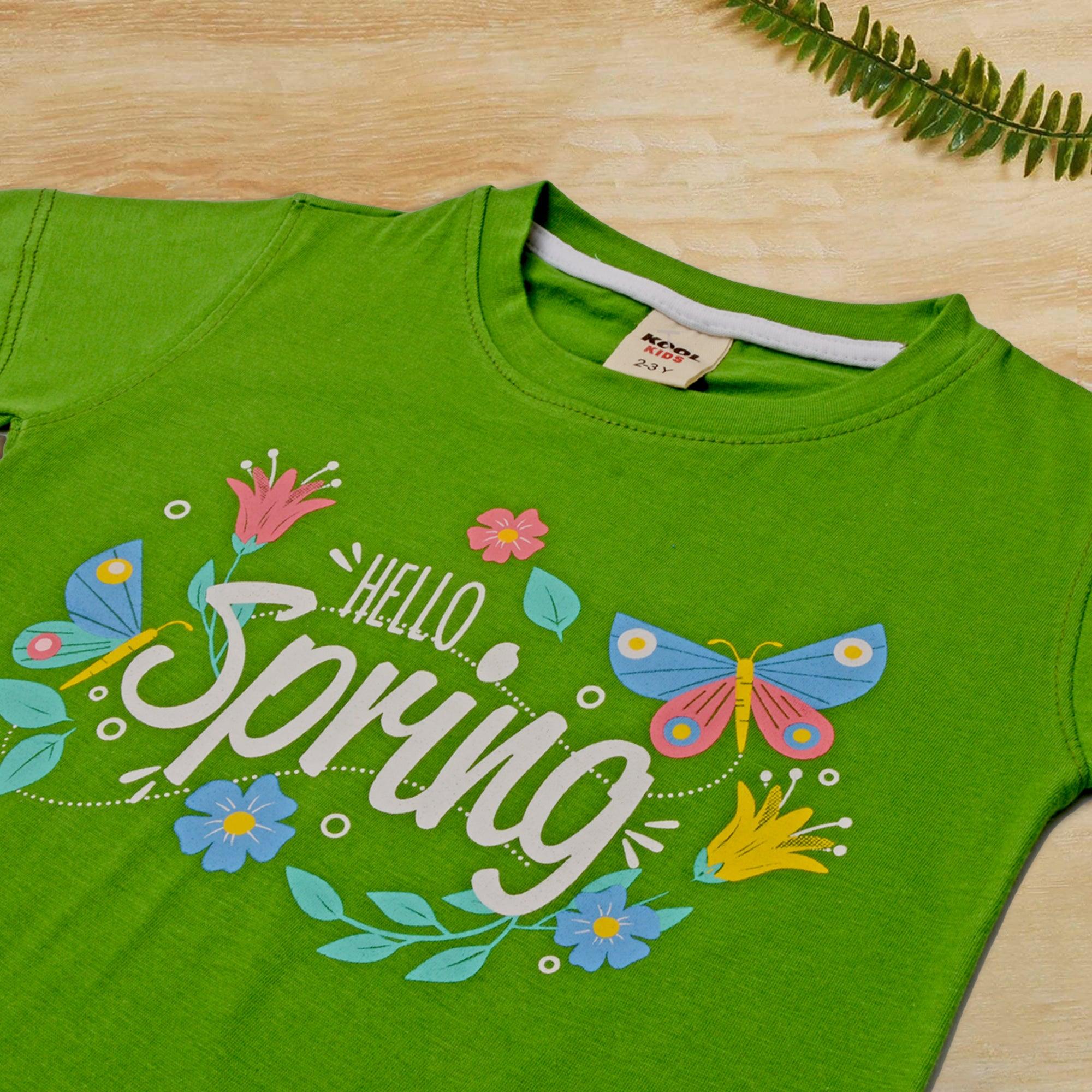 Girls Cotton Green Tshirt - Miniwears