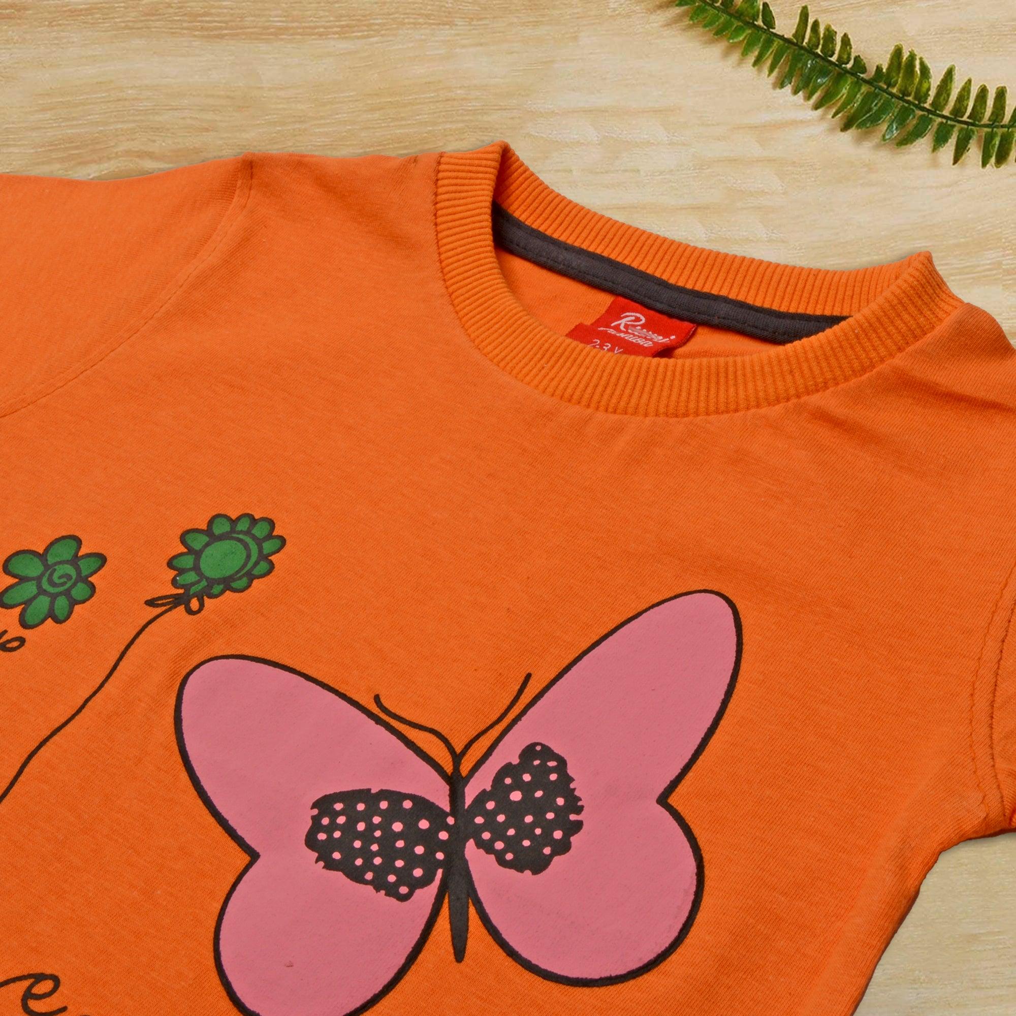 Girls Cotton Orange Tshirt - Miniwears