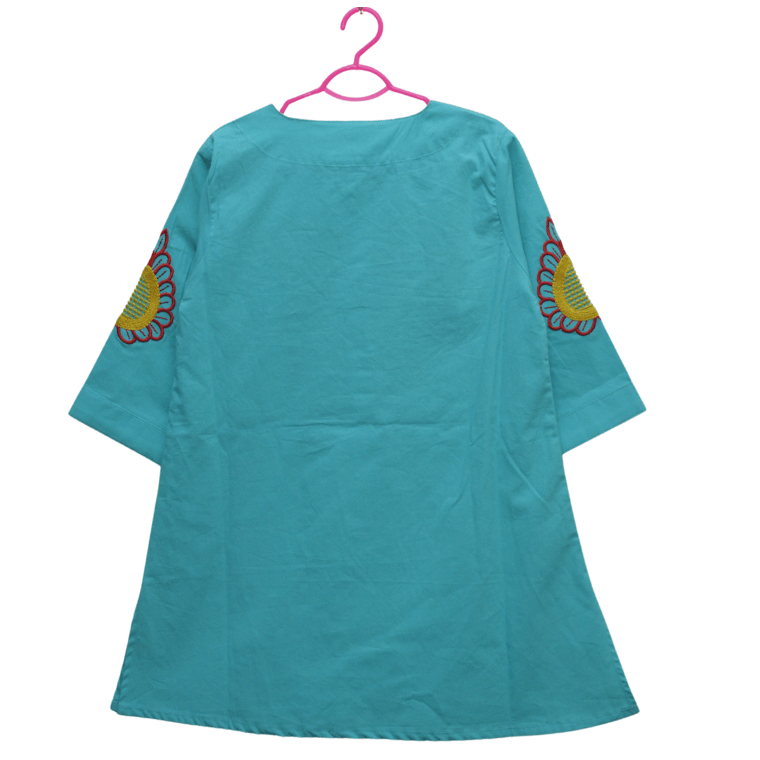Girls Light Blue Red Embroided Kurti - Miniwears