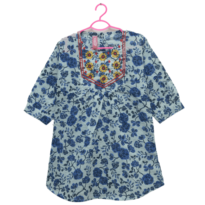 Girls White and Blue Kurti - Miniwears