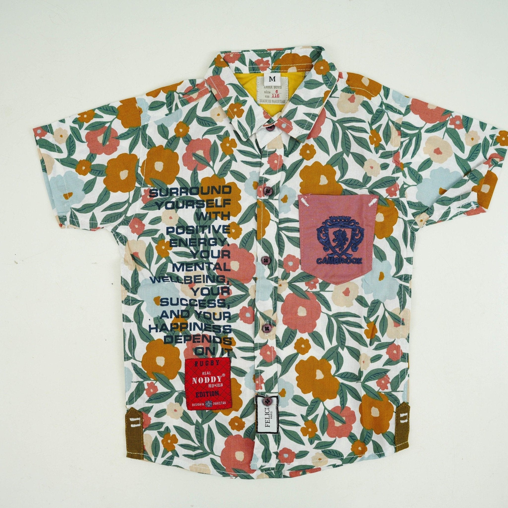 Multicolored Leaf Cotton Dress Shirt - Miniwears