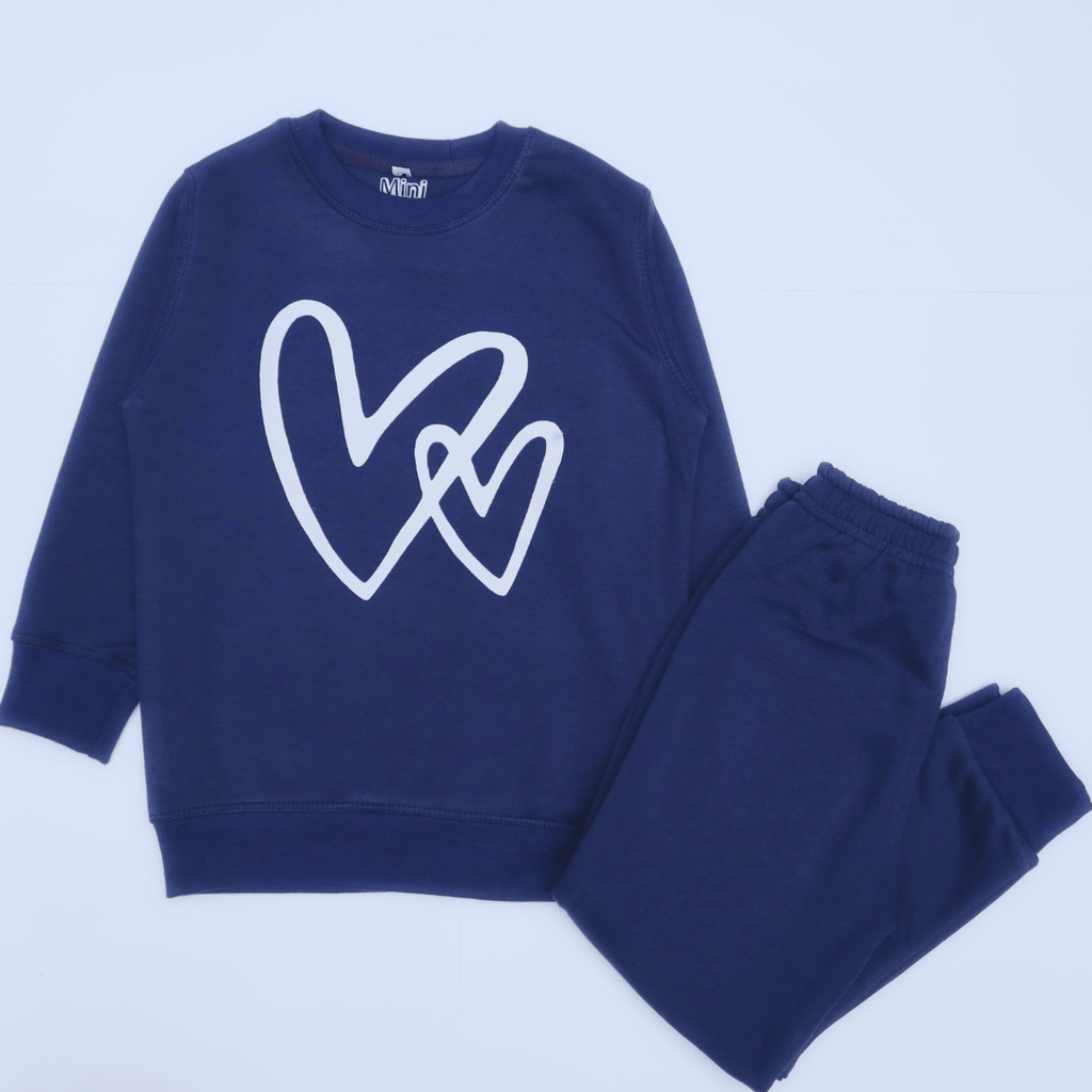 Navy Heart Shaped Fleece Tracksuit (300gsm) - Miniwears