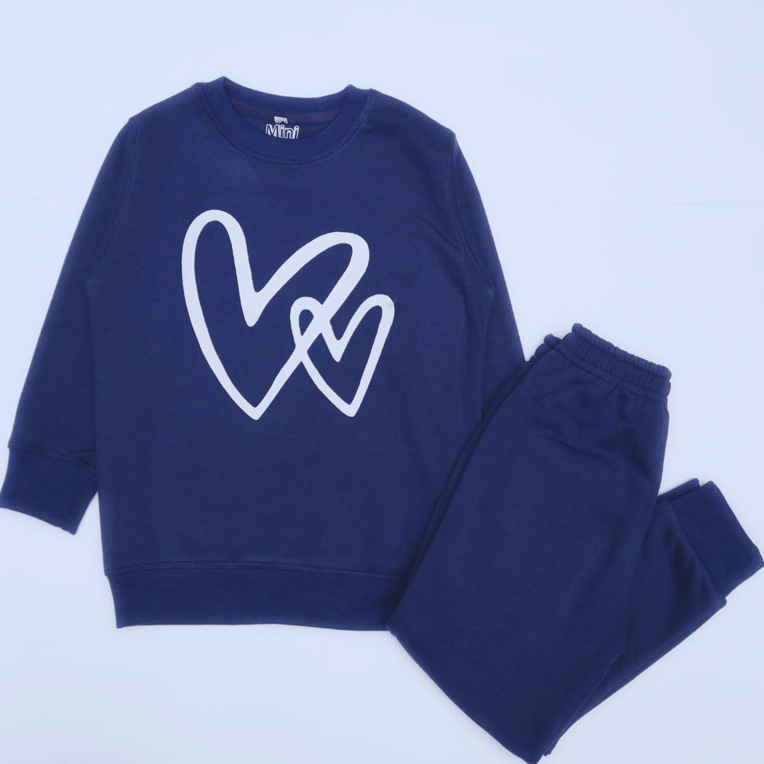 Navy Heart Shaped Fleece Tracksuit (300gsm) - Miniwears