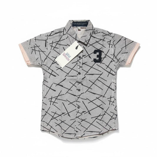 Number 3 Grey Pattern Half Sleeve Shirt - Miniwears