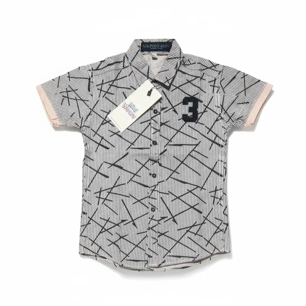 Number 3 Grey Pattern Half Sleeve Shirt - Miniwears