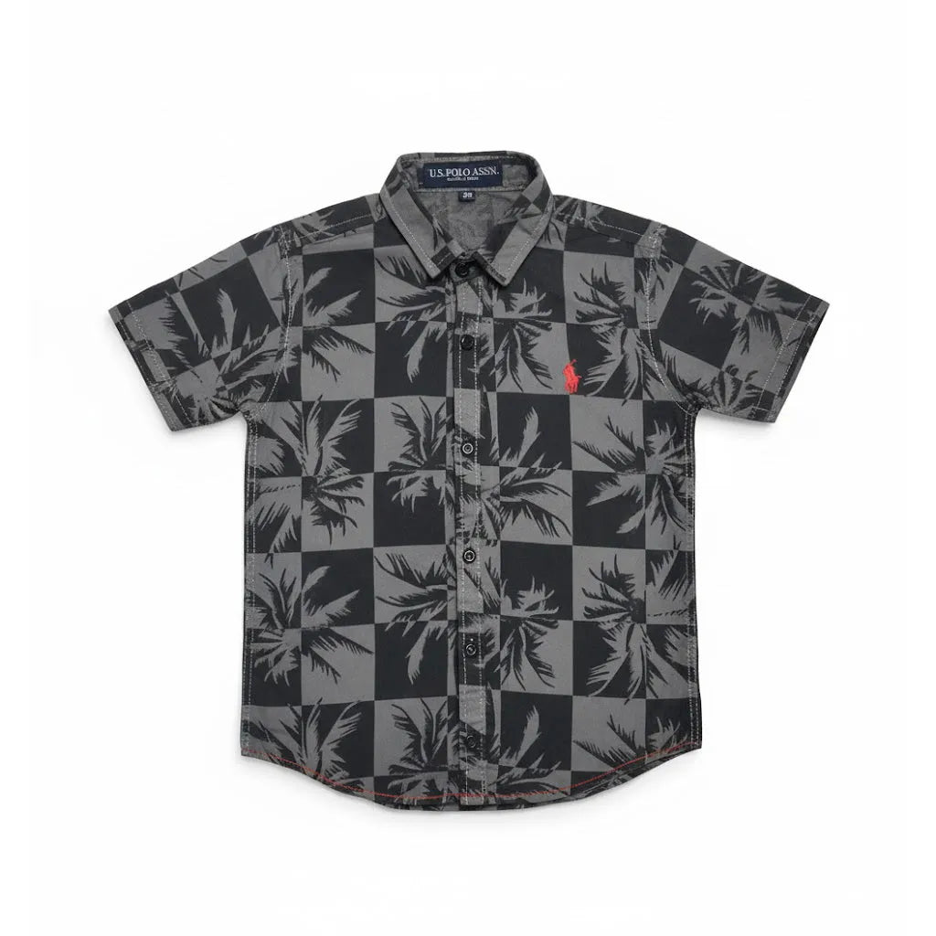 Polo Black & Grey Tree Half Sleeve Shirt - Miniwears