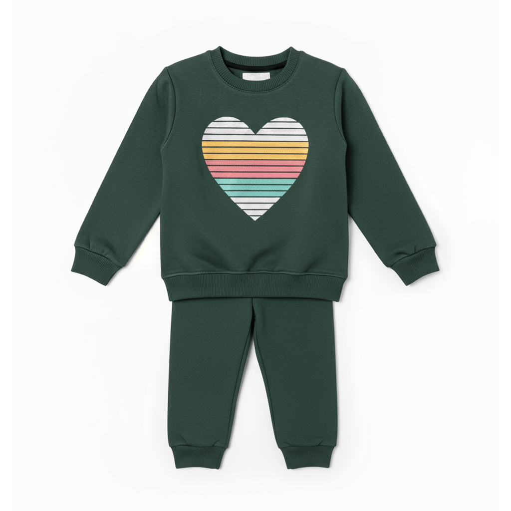 Rainbow Heart Dark Green Tracksuit - Miniwears