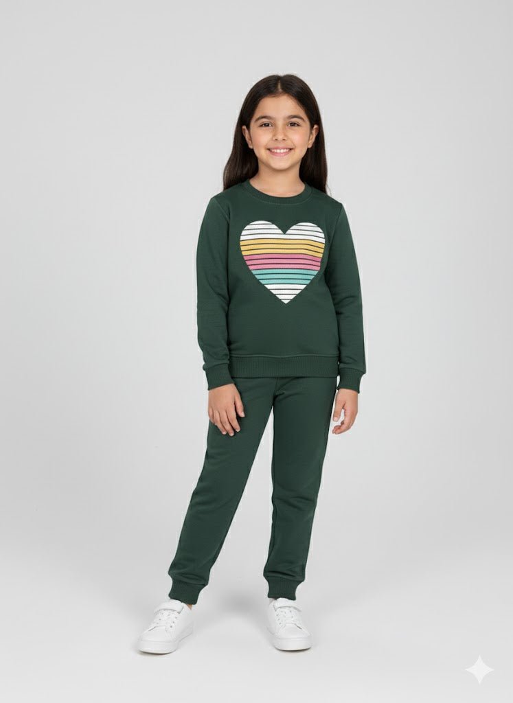 Rainbow Heart Dark Green Tracksuit - Miniwears
