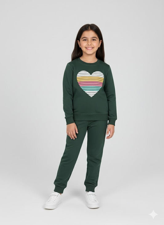 Rainbow Heart Dark Green Tracksuit - Miniwears