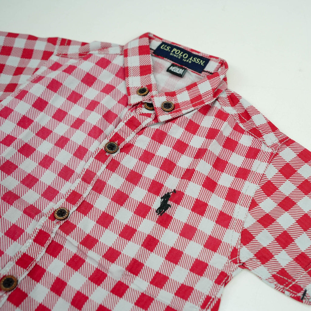 Red Checked Cotton Dress Shirt - Miniwears