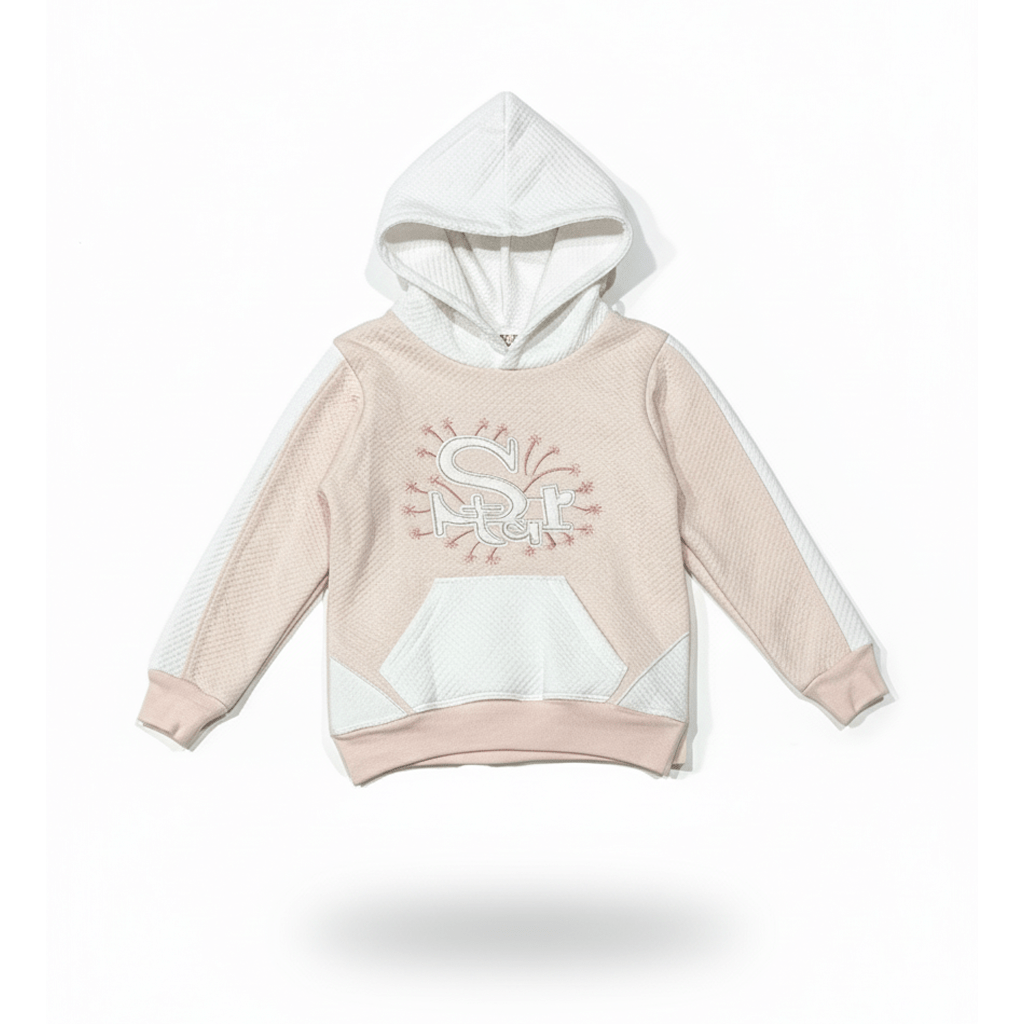 Star Pink White Textured Tracksuit - Miniwears