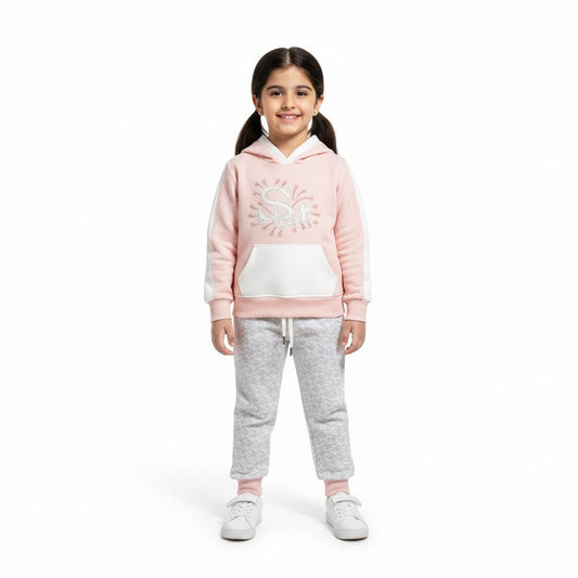 Star Pink White Textured Tracksuit - Miniwears