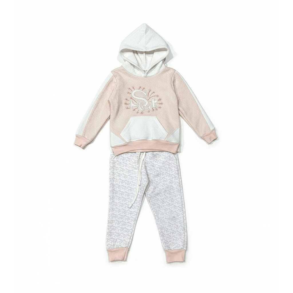 Star Pink White Textured Tracksuit - Miniwears